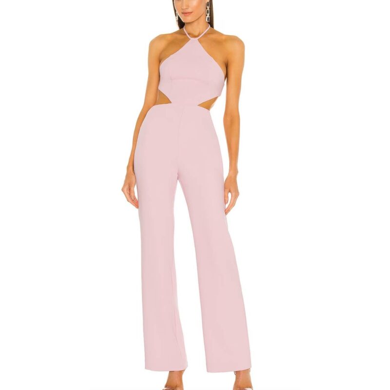 NBD Pastel Pink Cut Out Halter Jumpsuit Size MEDIUM Wide Leg Revolve RonanNEW