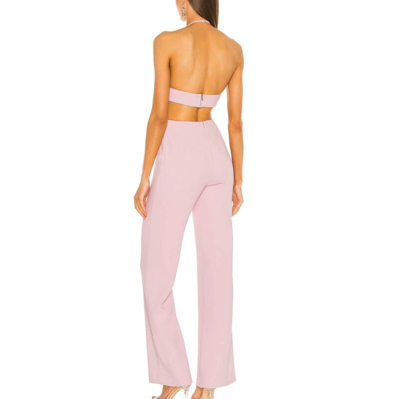 NBD Pastel Pink Cut Out Halter Jumpsuit Size MEDIUM Wide Leg Revolve RonanNEW - Image 2