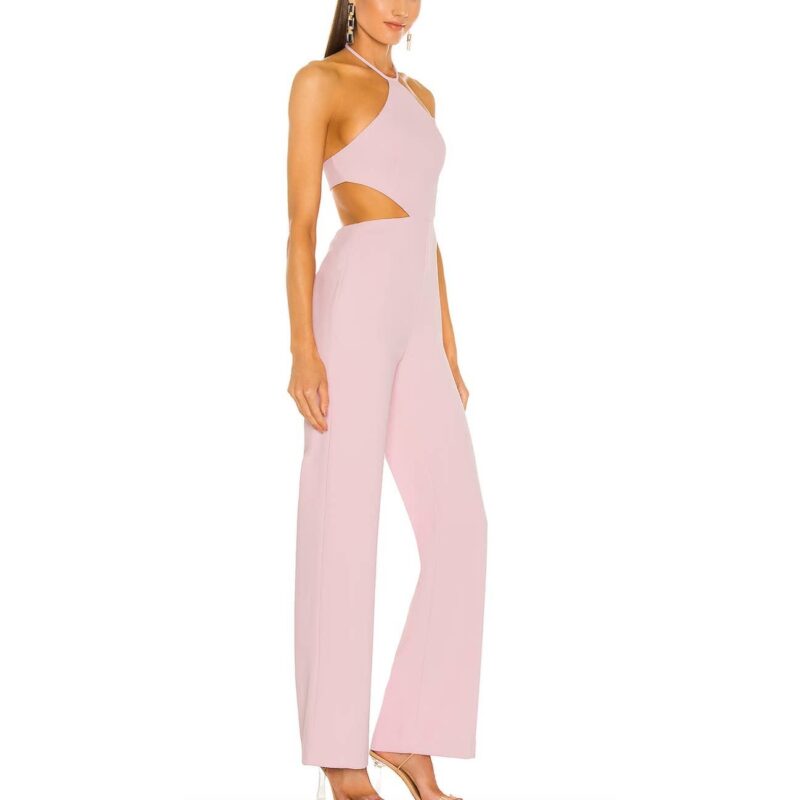 NBD Pastel Pink Cut Out Halter Jumpsuit Size MEDIUM Wide Leg Revolve RonanNEW - Image 3