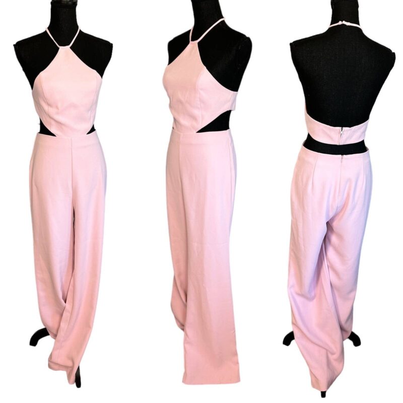 NBD Pastel Pink Cut Out Halter Jumpsuit Size MEDIUM Wide Leg Revolve RonanNEW - Image 5