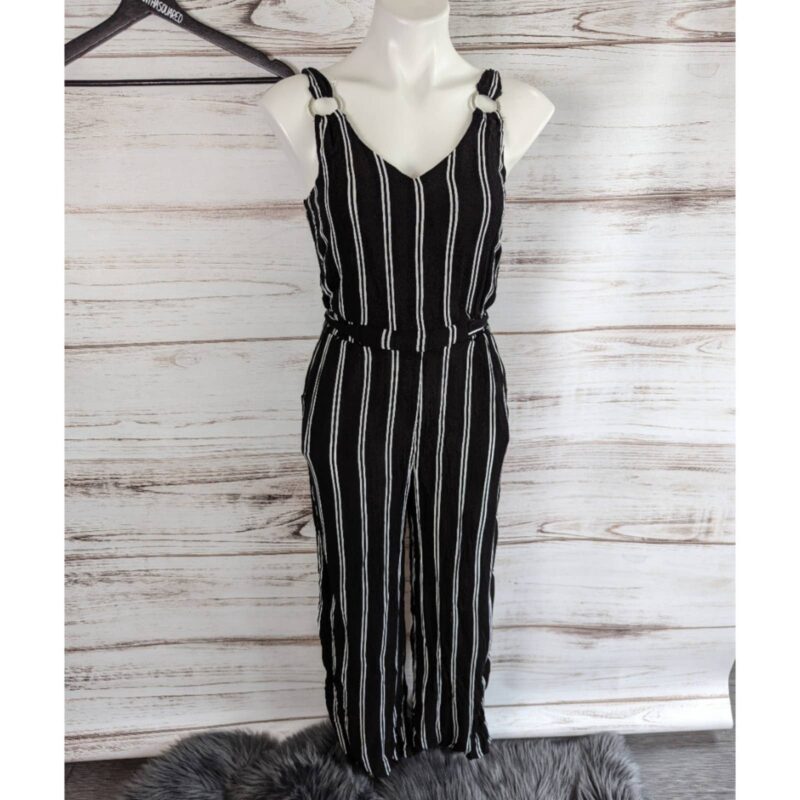 DH Derek Heart Black with White Stripe Tank Top Jumpsuit Sz Medium+